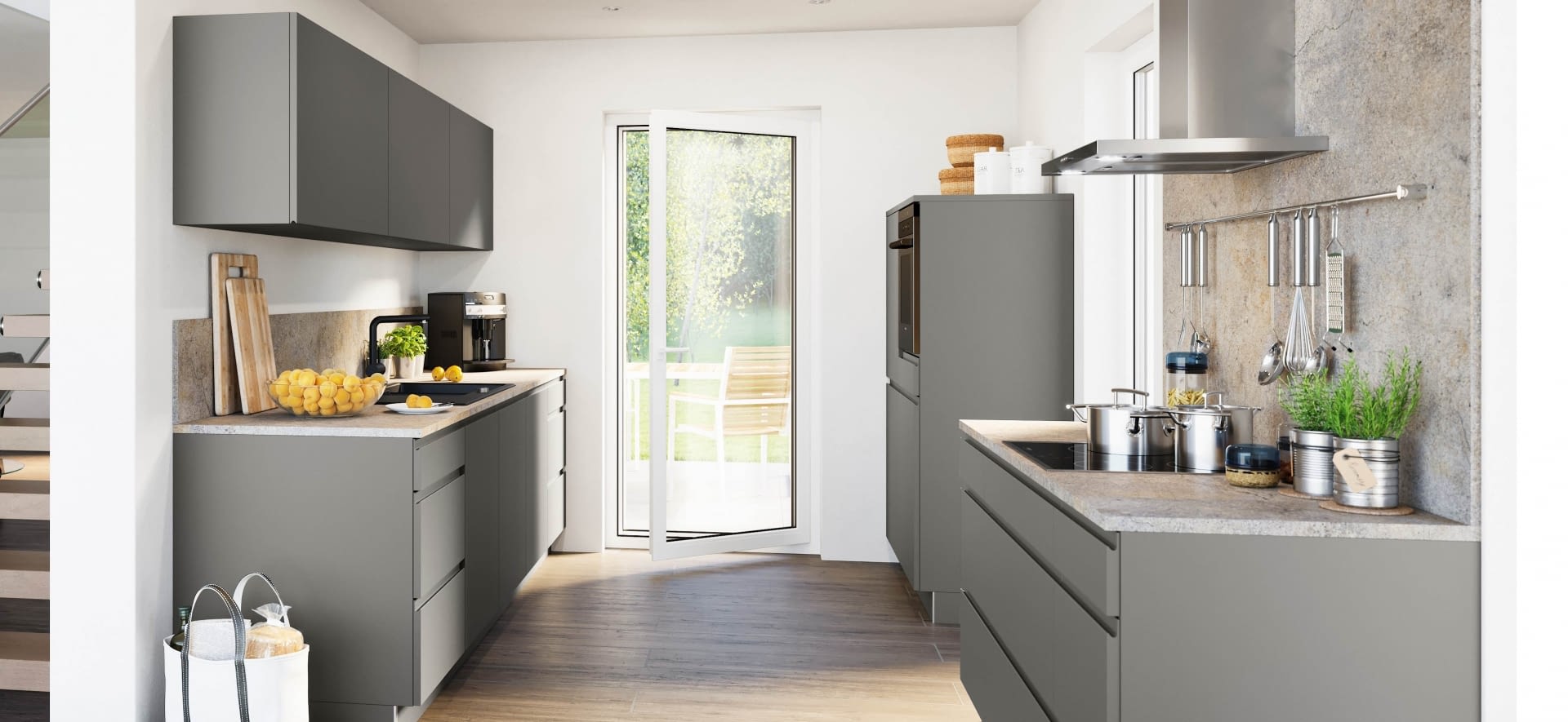 Klassische 2-Zeilenküche mit Granitstein - Marquardt Küchen