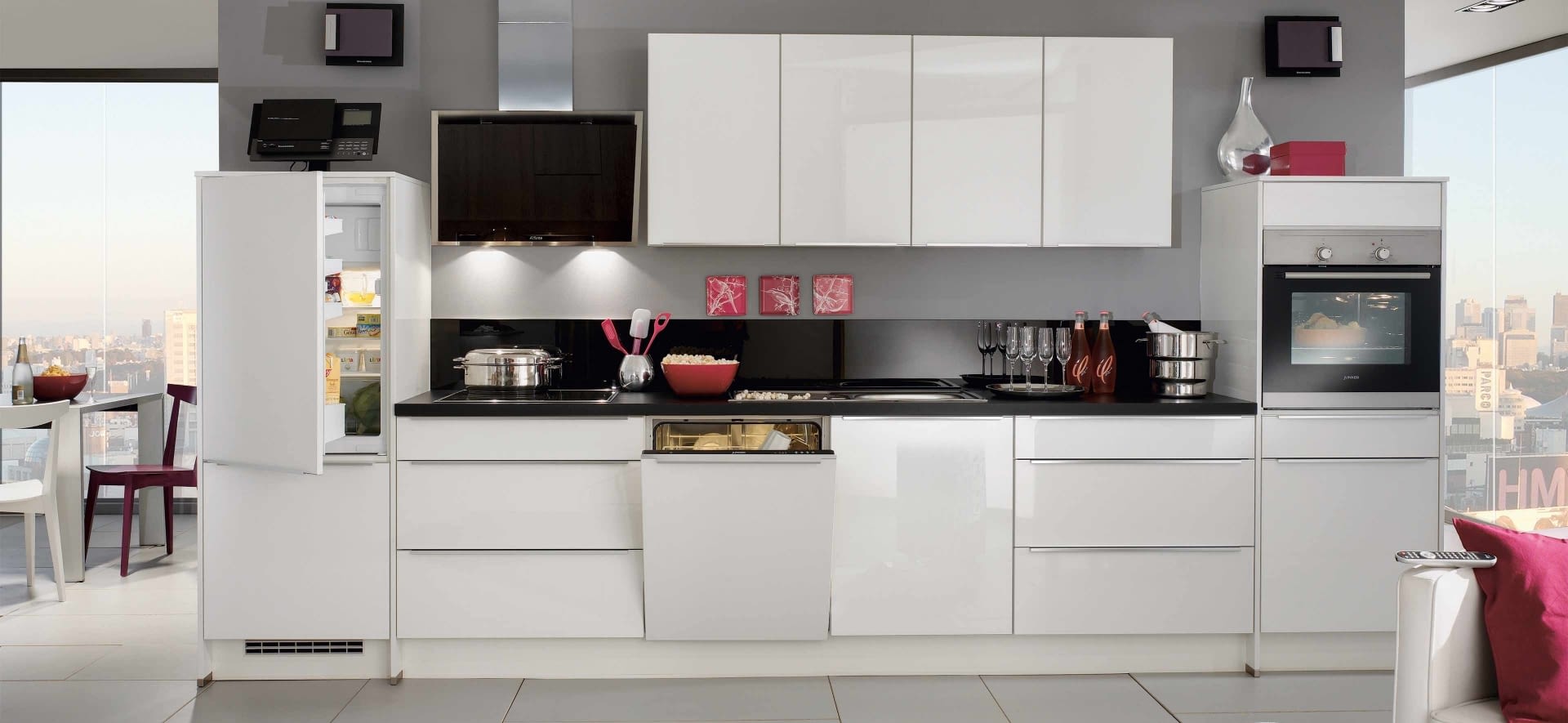 Zeitlose Küchenzeile Glas, Naturstein Star Galaxy - Marquardt Küchen